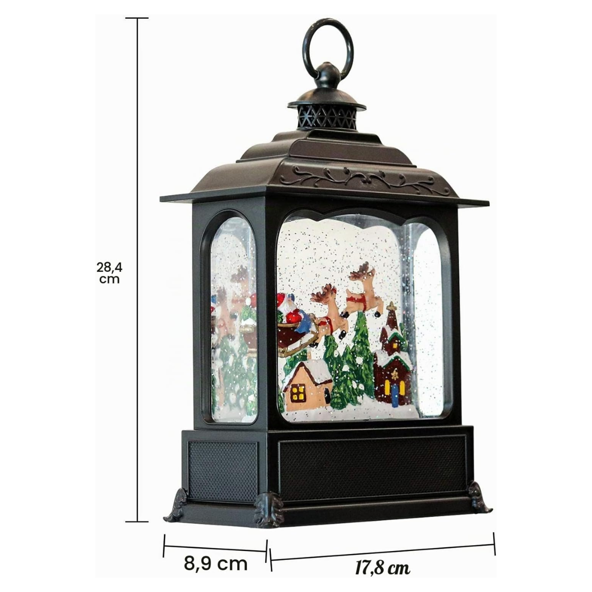 Maße der Schneekugel-Laterne: 28,4 × 17,8 × 8,9 cm