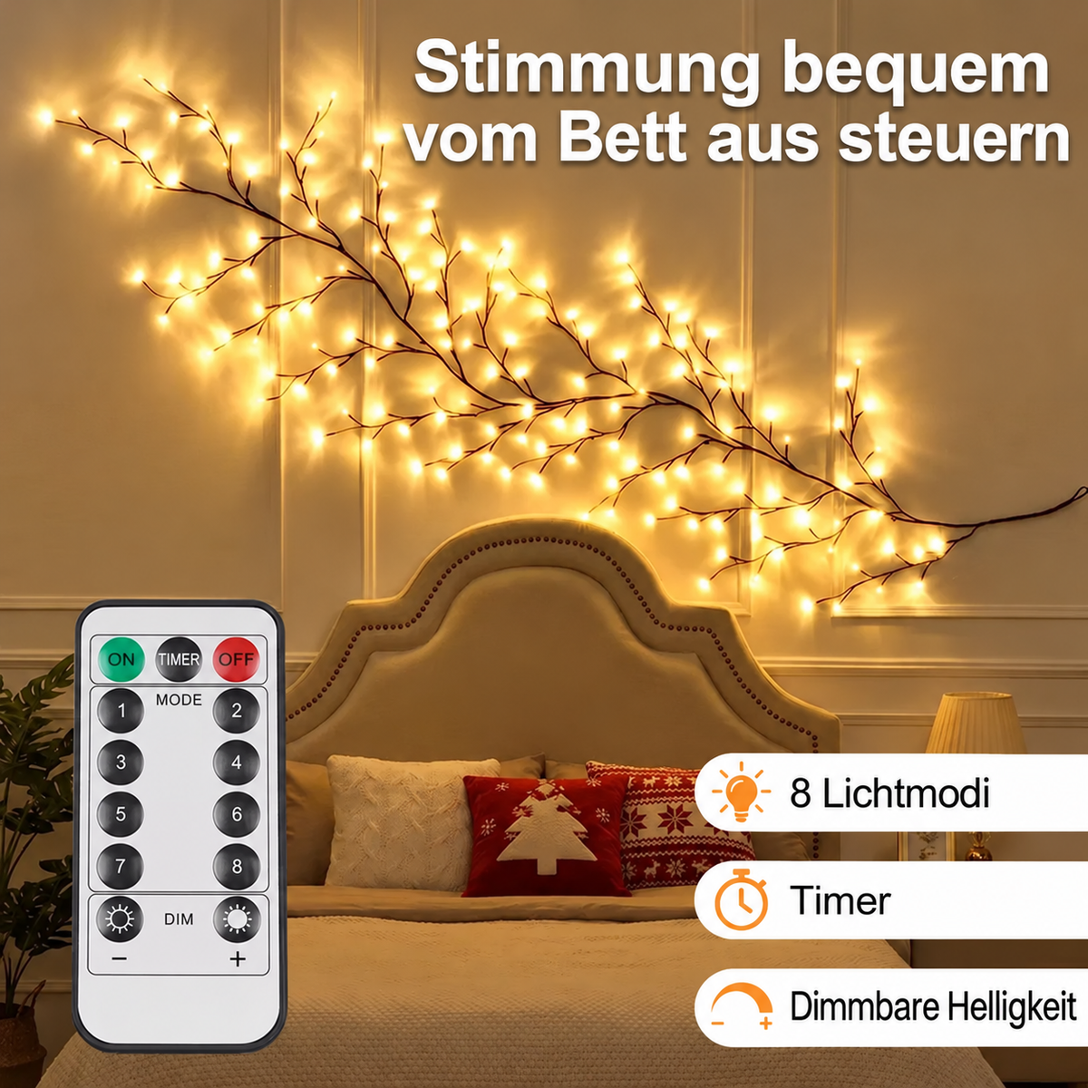 Fernbedienung von LumiZweig mit 8 Modi, Timer und Dimmfunktion