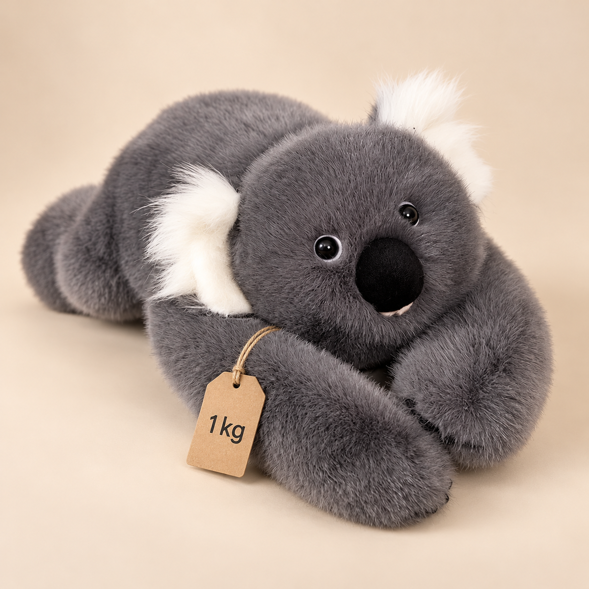 Gewichtskuscheltier Koala 1 kg mit langen Armen – grauer Plüsch-Koala mit Anhänger 1 kg