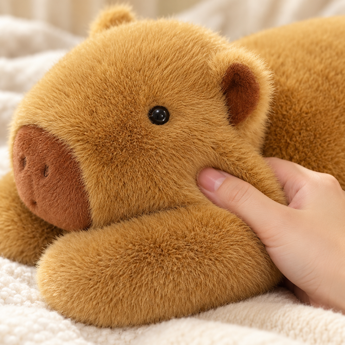 Nahaufnahme des weichen Plüschfells des Capybara Kuscheltiers