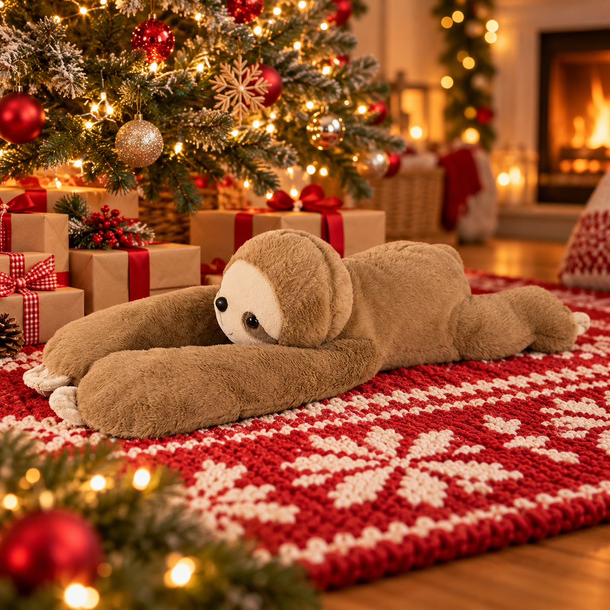 Faultier Kuscheltier unter dem Weihnachtsbaum – Geschenkidee