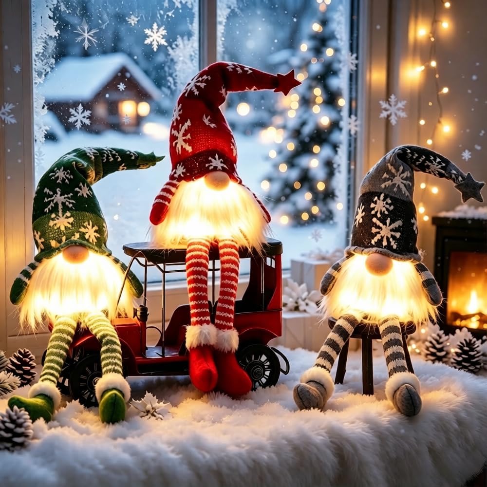 Leuchtwichtel mit LED – 3er-Set Weihnachtswichtel am Fenster