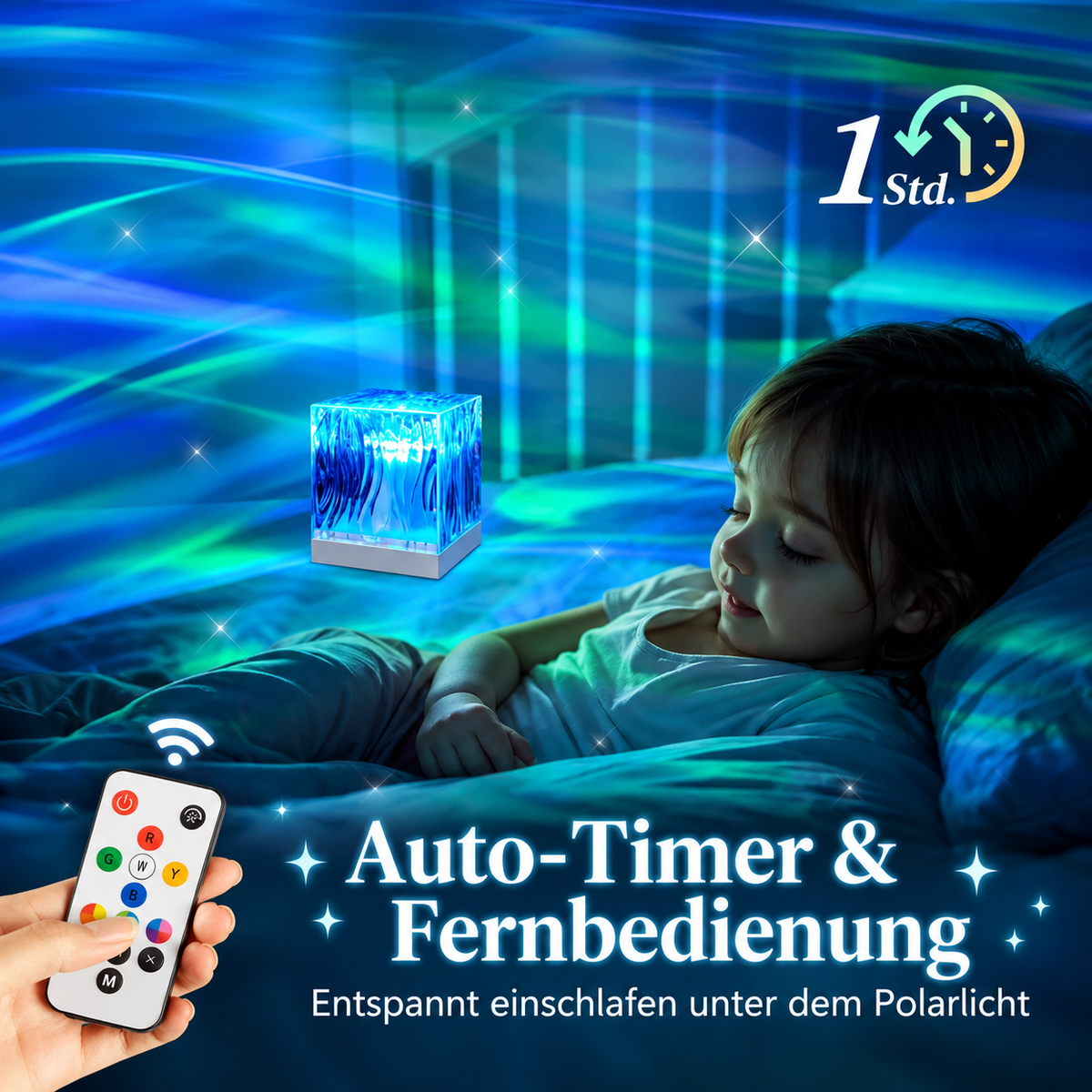 Aurora Lampe mit Auto-Timer und Fernbedienung – Nachtlicht für das Kinderzimmer