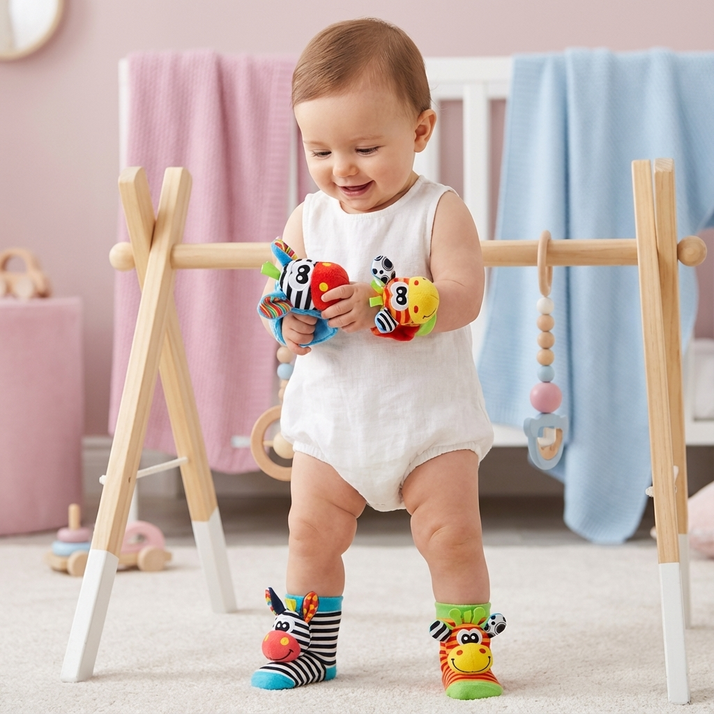 Sensorische Baby Plüschsocken und Armband