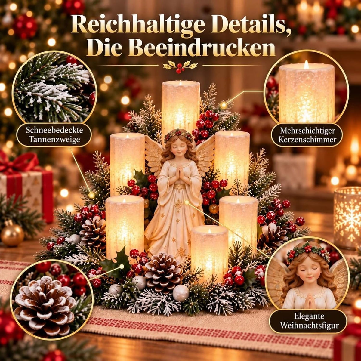 Beleuchtetes Weihnachtsgesteck mit LED-Kerzen