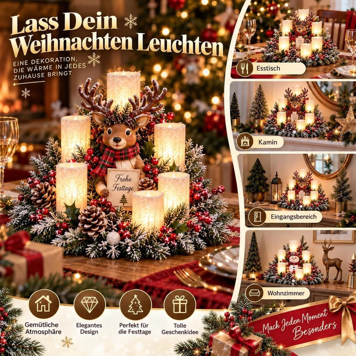 Beleuchtetes Weihnachtsgesteck mit LED-Kerzen