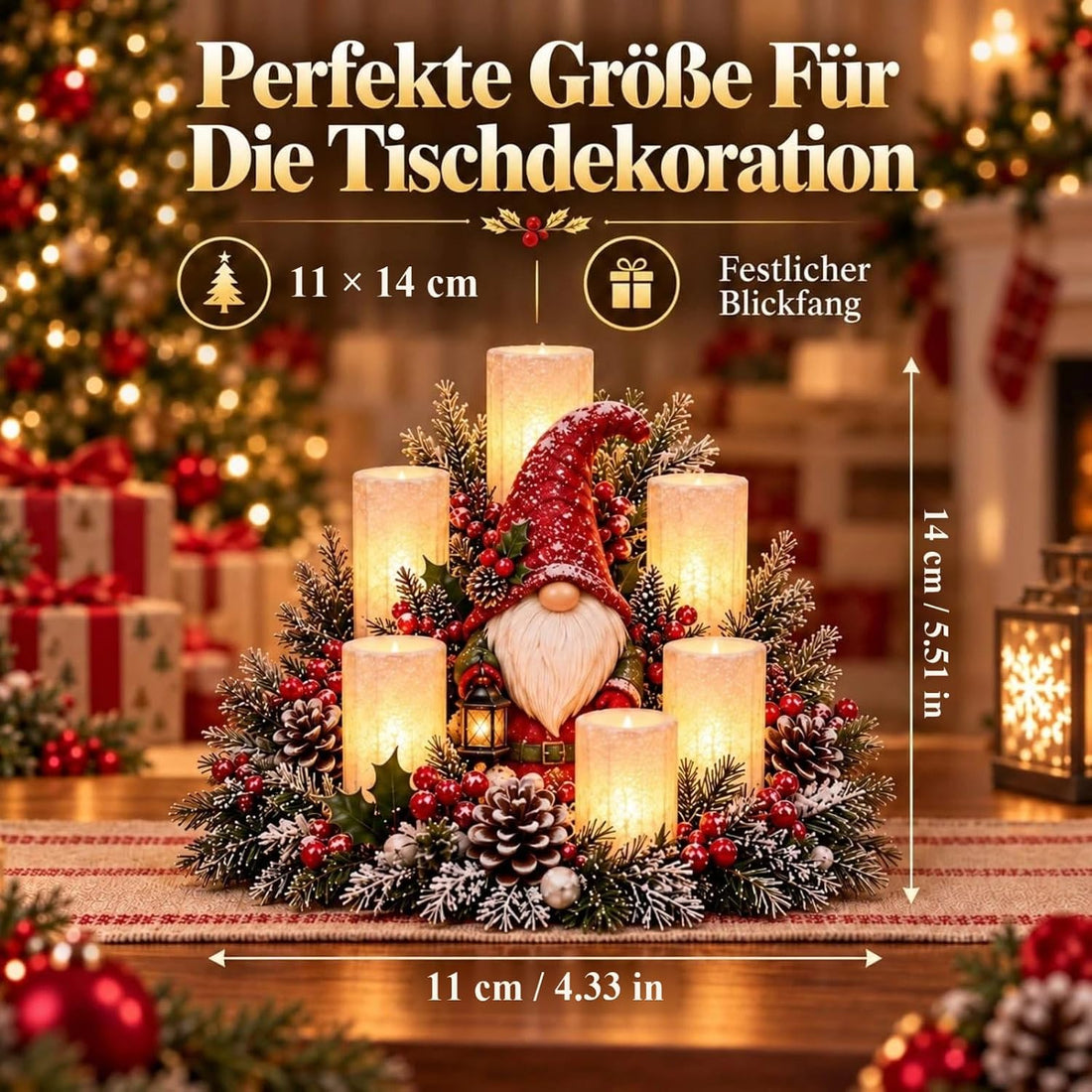 Beleuchtetes Weihnachtsgesteck mit LED-Kerzen