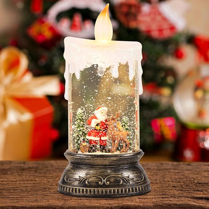 Schneekugel-Kerze mit LED-Flamme – Motiv Weihnachtsmann