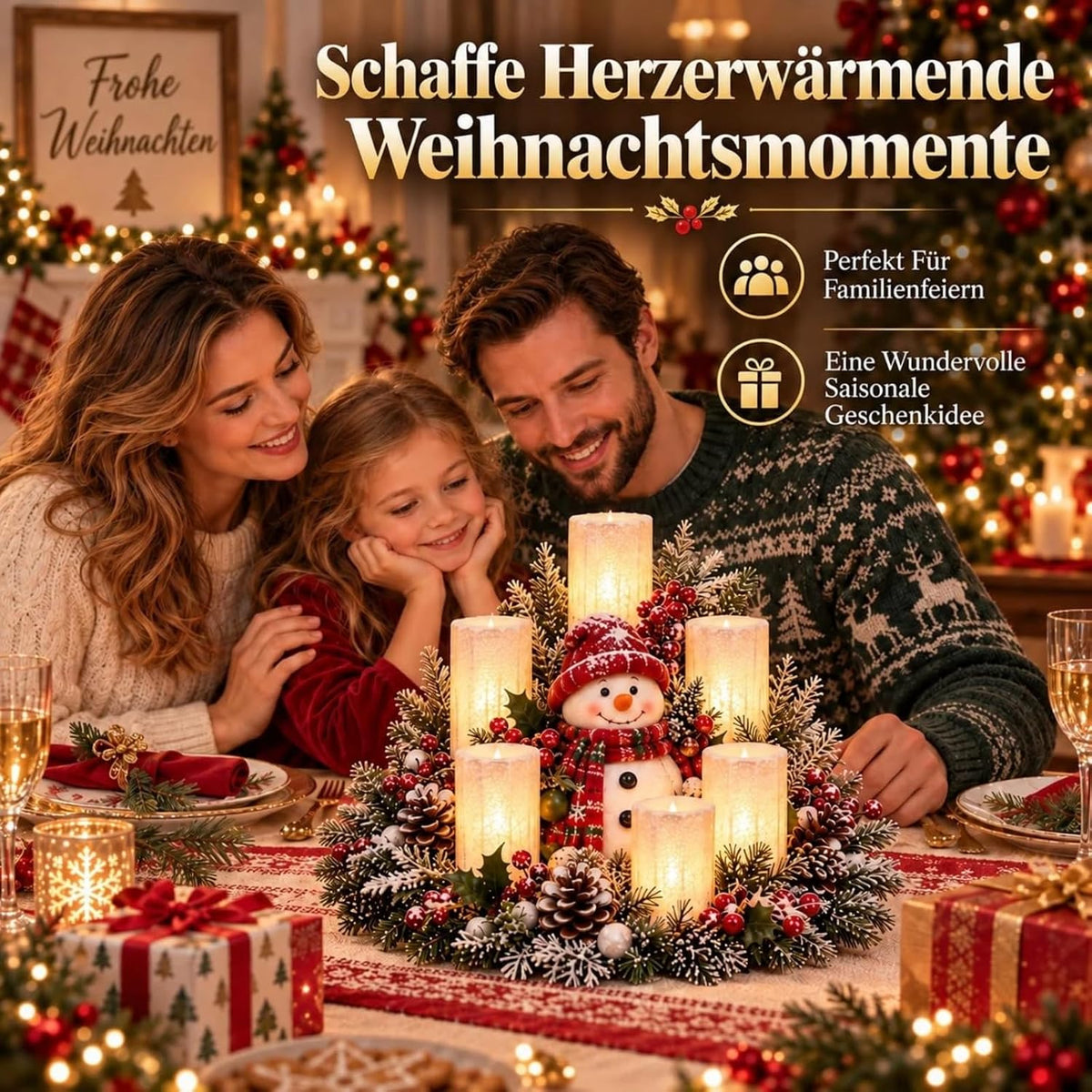 Beleuchtetes Weihnachtsgesteck mit LED-Kerzen