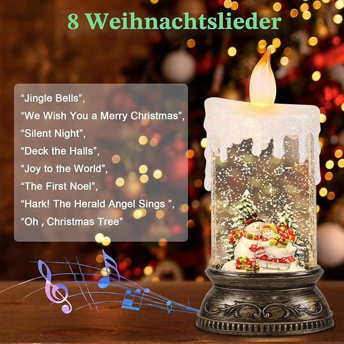 Schneekugel-Kerze spielt 8 Weihnachtslieder