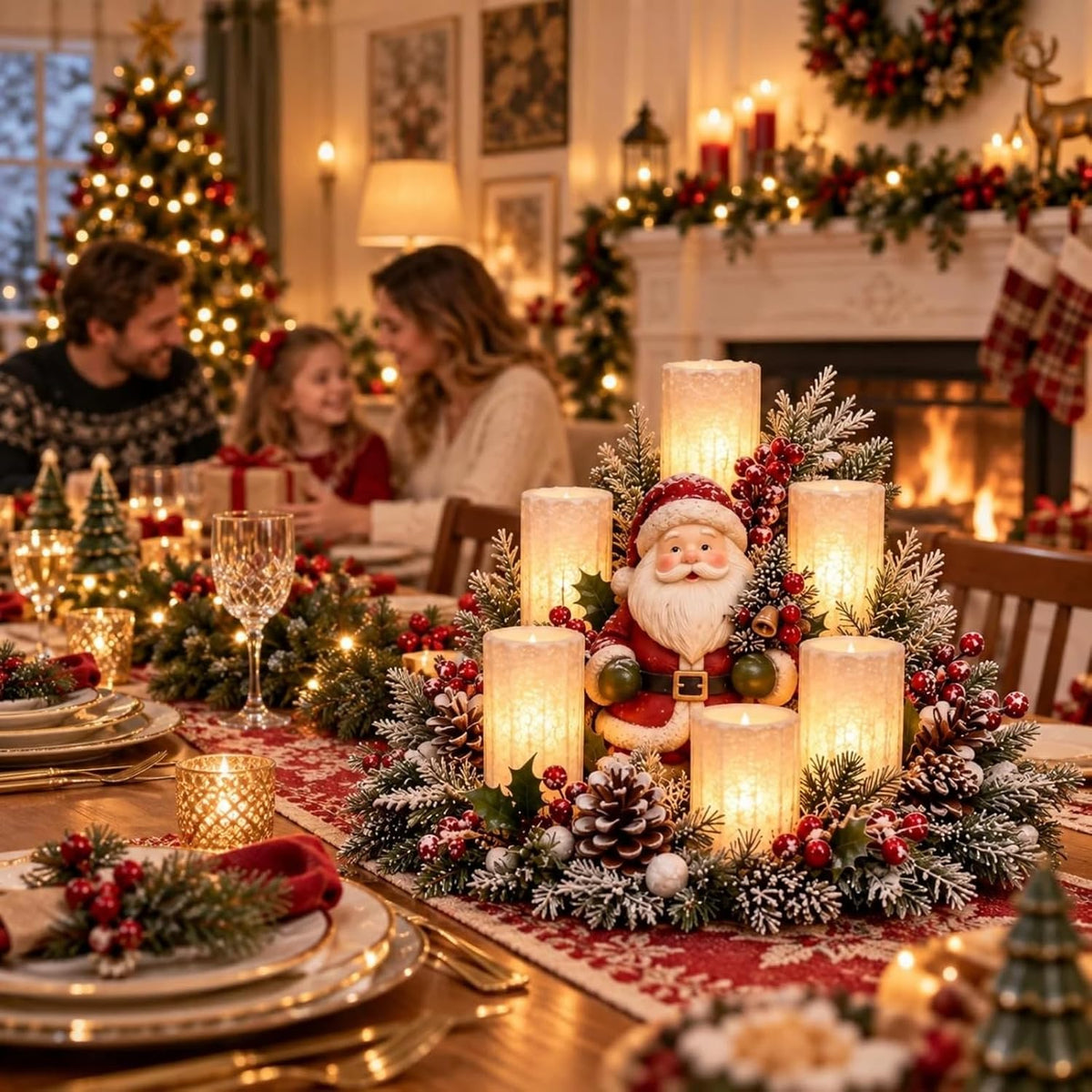 Beleuchtetes Weihnachtsgesteck mit LED-Kerzen