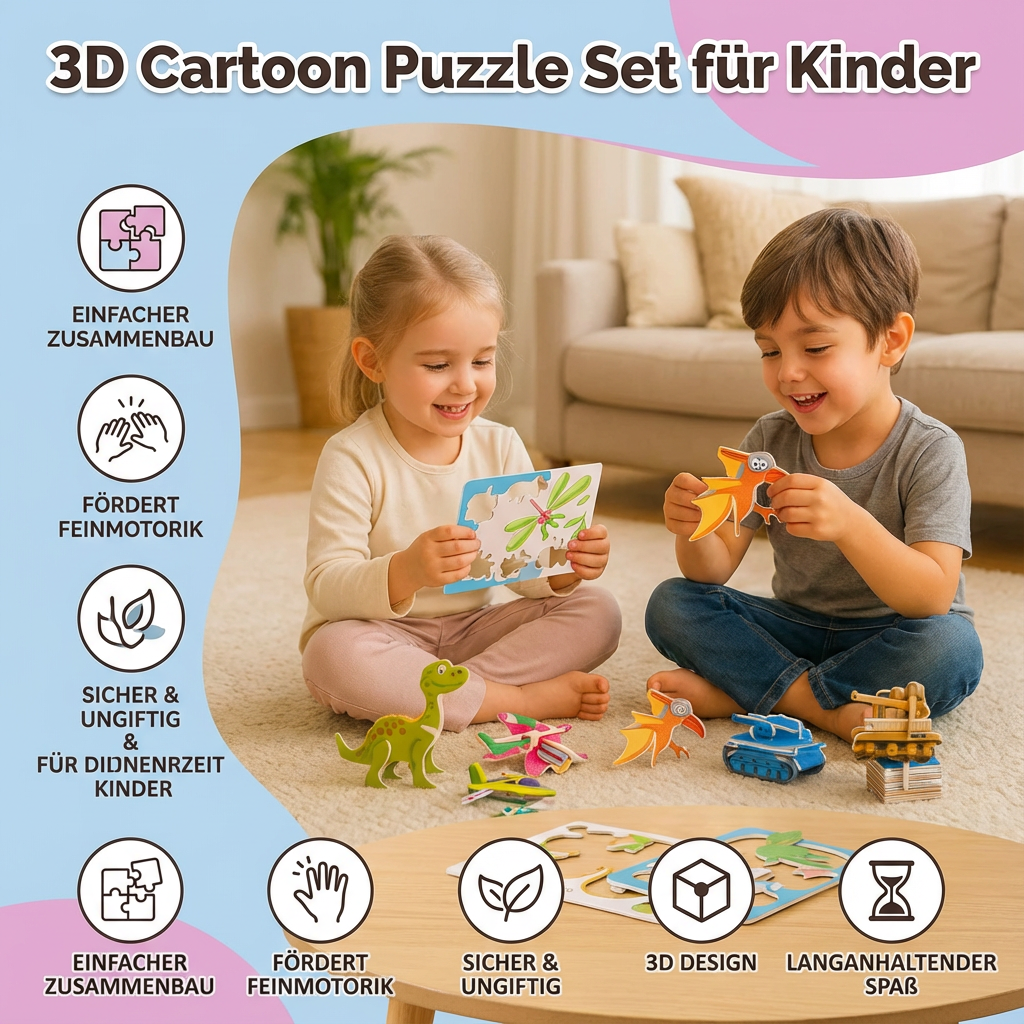 3D Cartoon Puzzle Set für Kinder