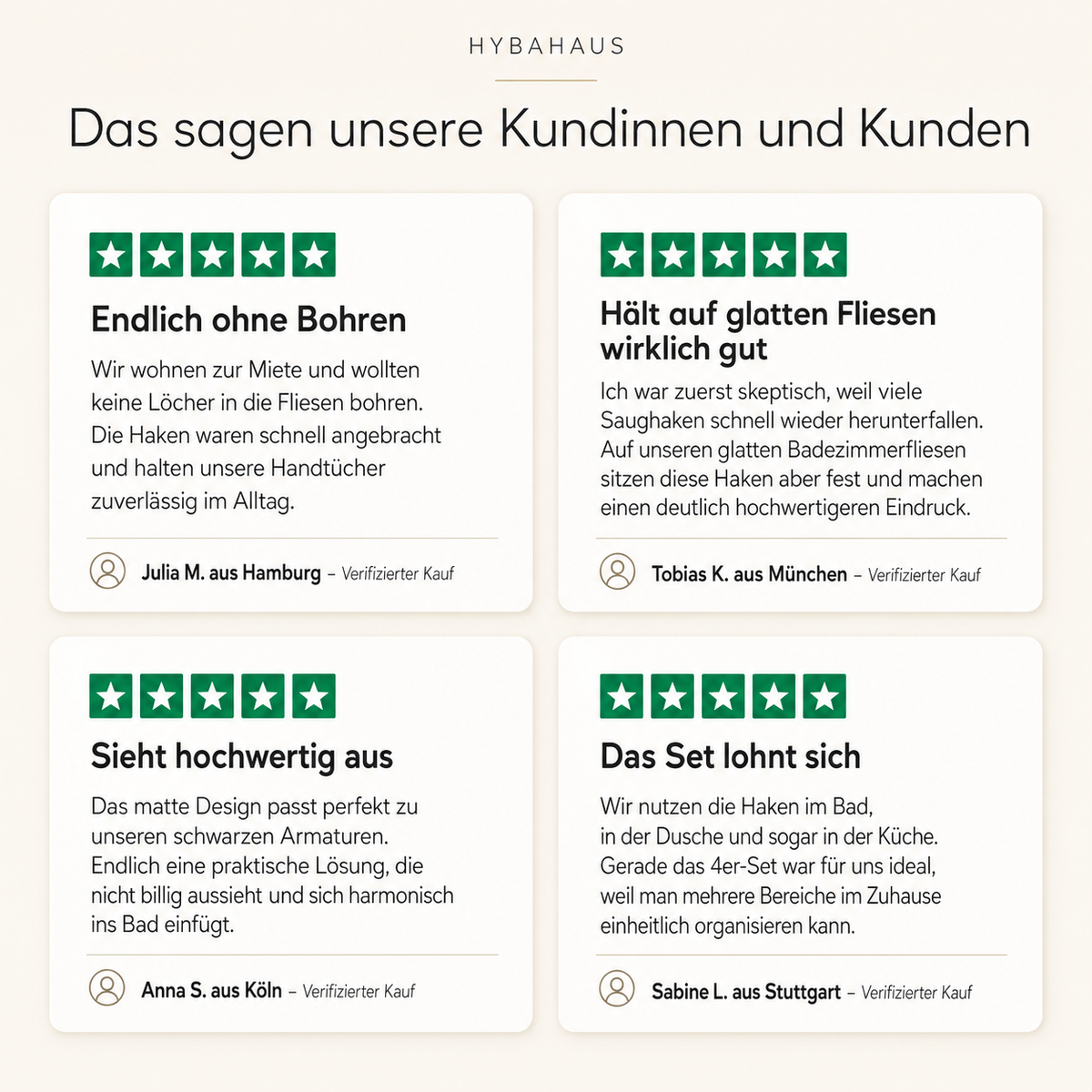 HYBAHAUS Vakuumhaken ohne Bohren – 4er-Set