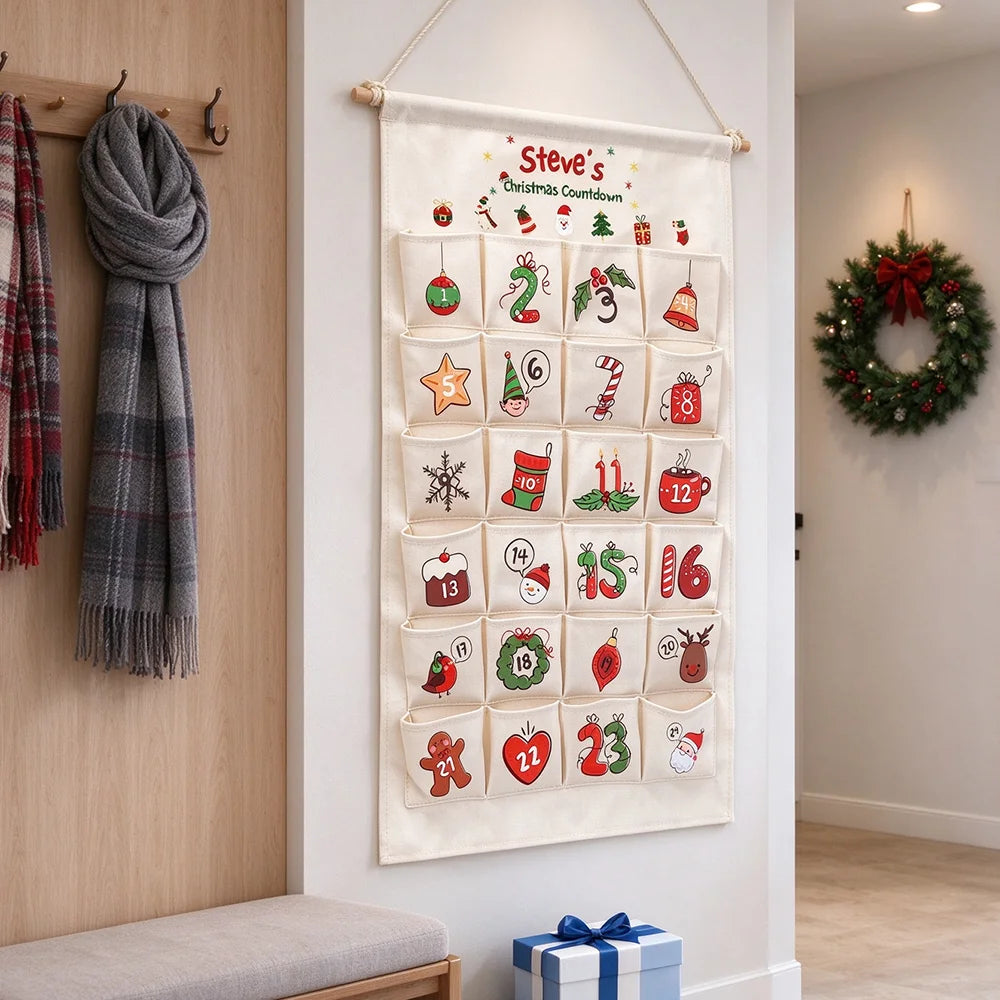 Adventskalender zum Befüllen aus Stoff – Wandkalender mit 24 Taschen zum Aufhängen, wiederverwendbar, 50 × 85 cm