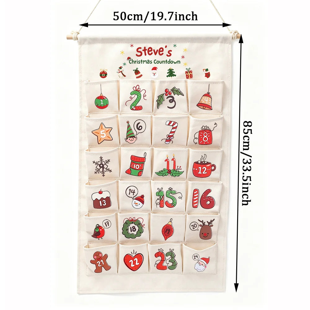 Adventskalender zum Befüllen aus Stoff – Wandkalender mit 24 Taschen zum Aufhängen, wiederverwendbar, 50 × 85 cm