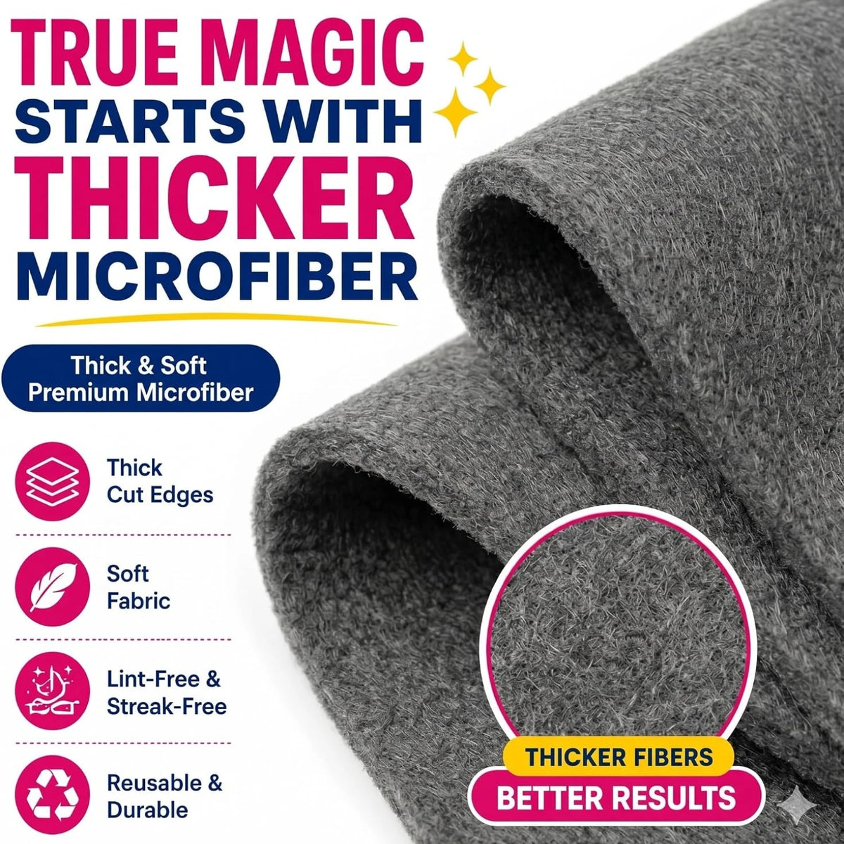 Mikrofaser Fenstertuch streifenfrei 6er Set – dicke Putztücher für Glas, Spiegel & Küche, 30 × 20 cm