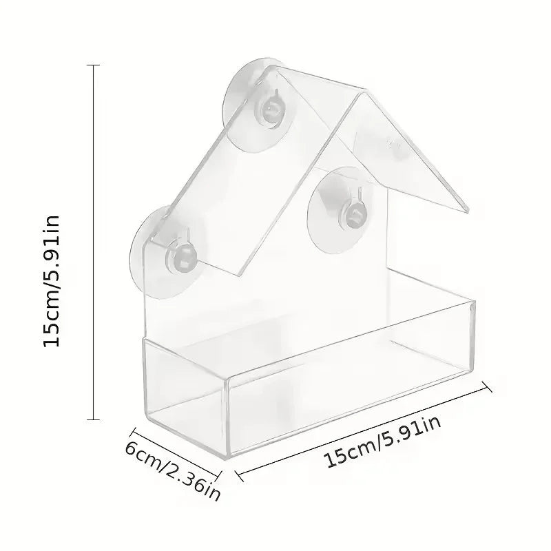 Vogelfutterhaus Fenster mit Saugnapf – transparentes Futterhaus aus Acryl für Wildvögel, 15 × 15 cm
