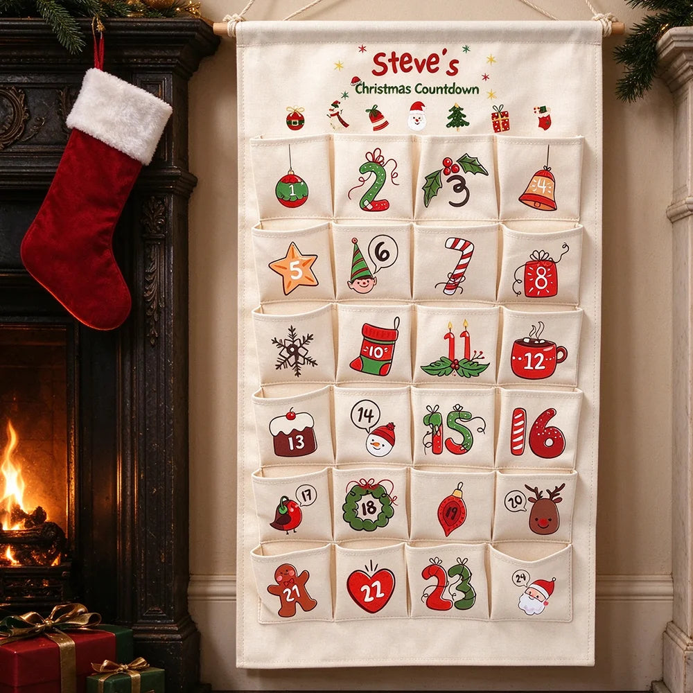 Adventskalender zum Befüllen aus Stoff – Wandkalender mit 24 Taschen zum Aufhängen, wiederverwendbar, 50 × 85 cm