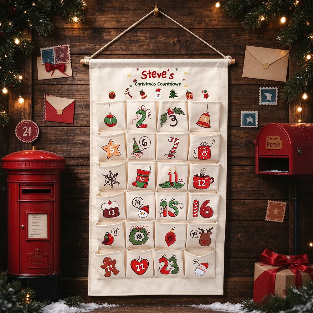 Adventskalender zum Befüllen aus Stoff – Wandkalender mit 24 Taschen zum Aufhängen, wiederverwendbar, 50 × 85 cm