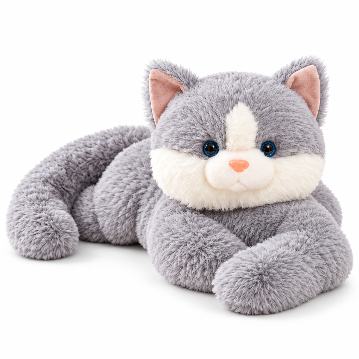 Gewichtskuscheltier Katze Grau 1 kg, 65 cm – Produktfoto auf weißem Hintergrund