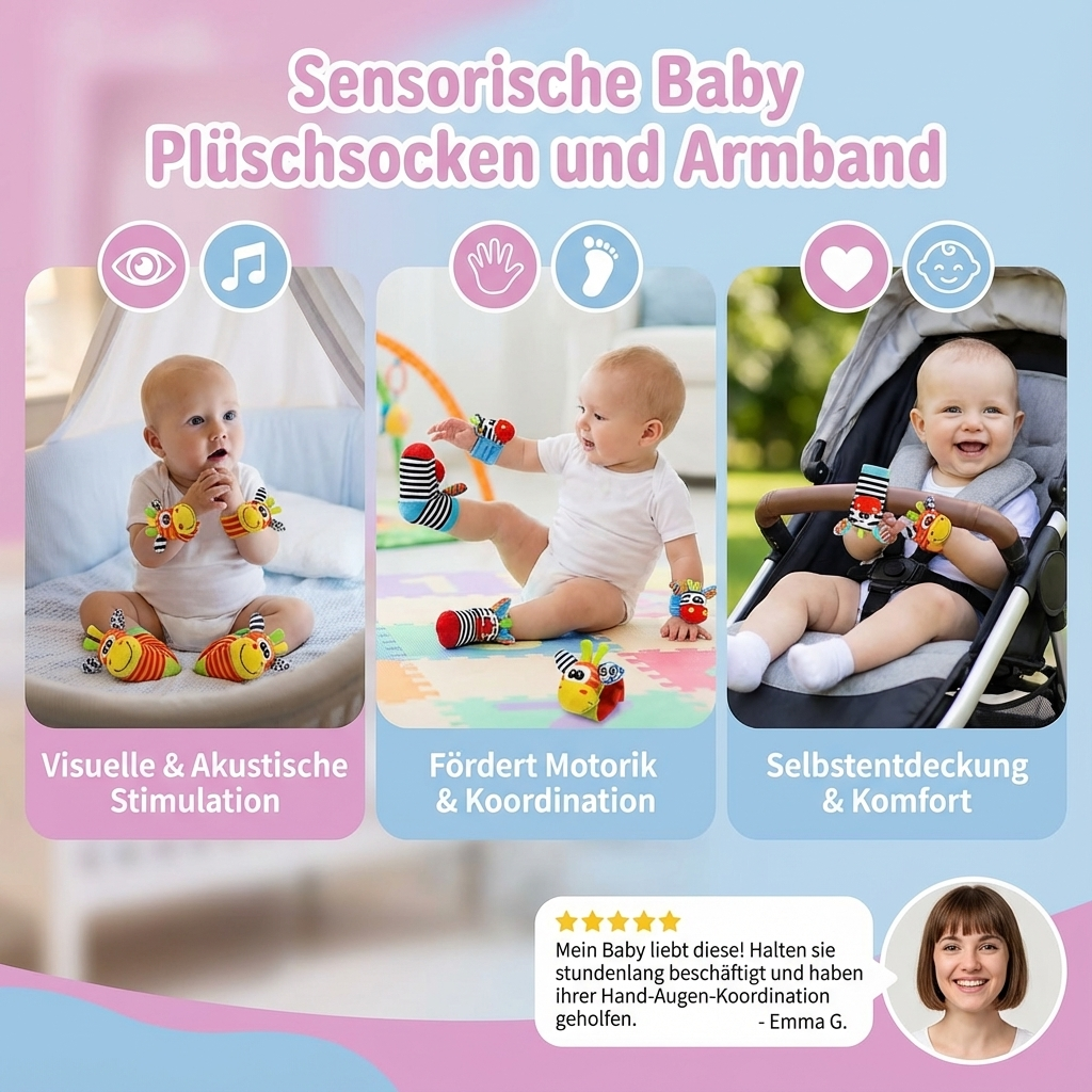 Sensorische Baby Plüschsocken und Armband