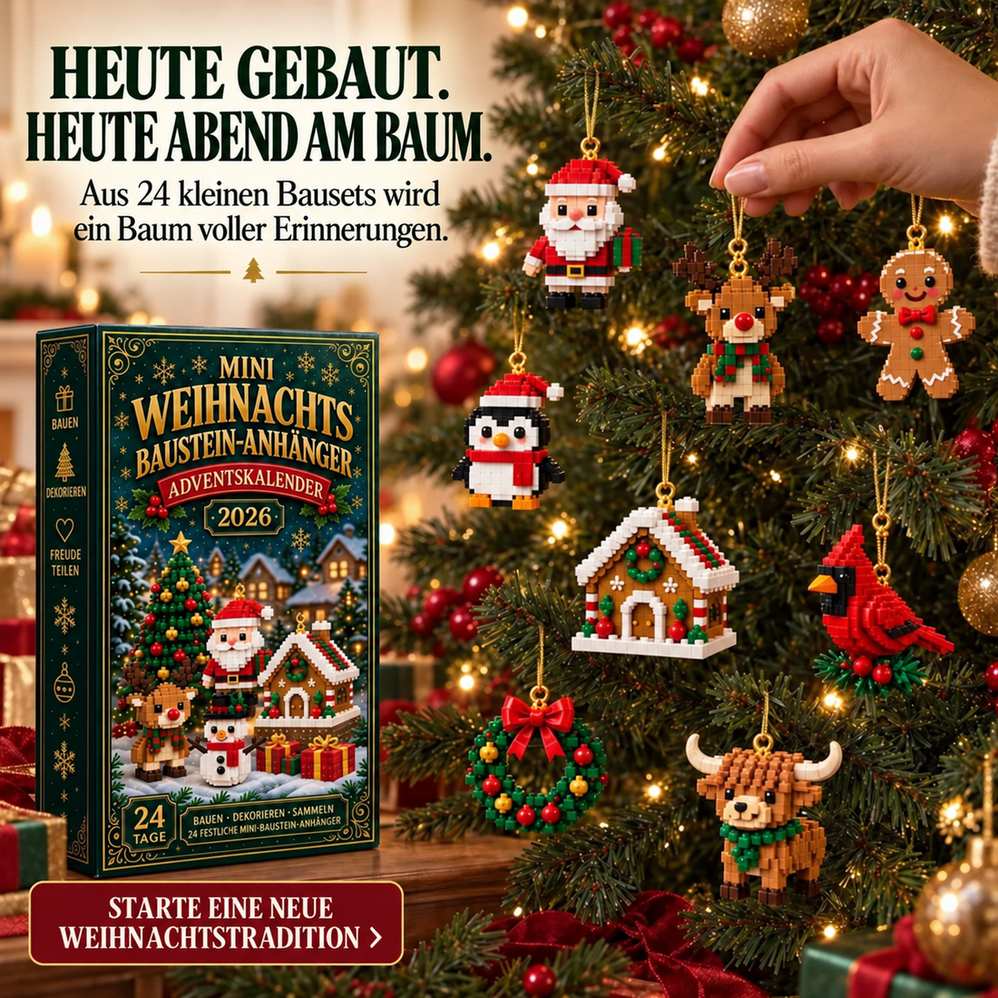 Mini-Weihnachtsschmuck Adventskalender – 24 Bausets zum Aufhängen