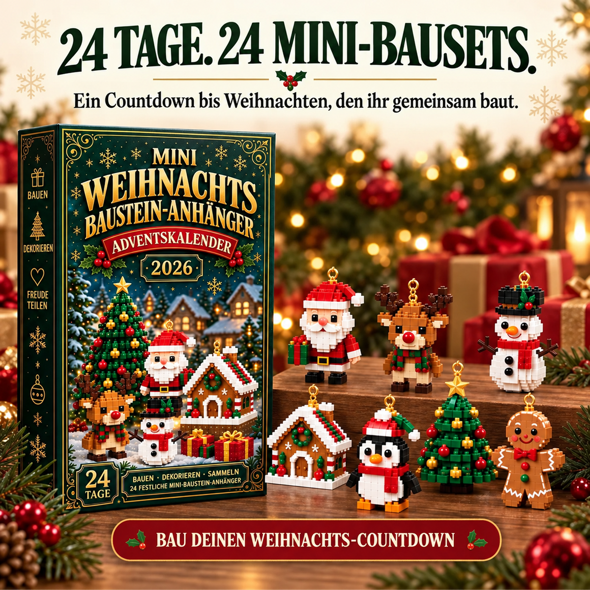 Mini-Weihnachtsschmuck Adventskalender – 24 Bausets zum Aufhängen