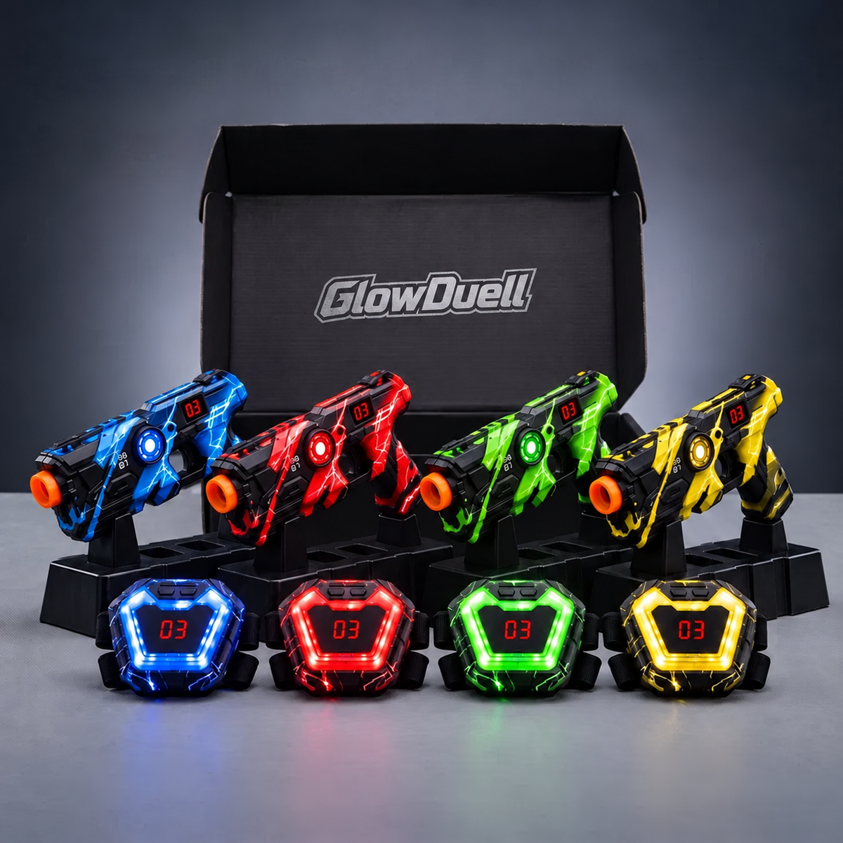 GlowDuell™ Laser-Tag-Set mit Blastern und Westen