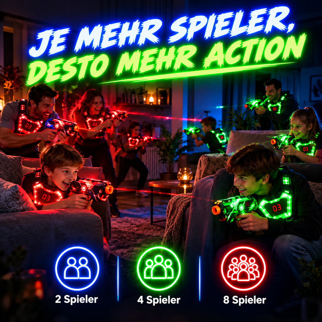 GlowDuell™ Laser-Tag-Set mit Blastern und Westen
